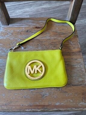 Michael Kors Neon Yellow Leather Crossbody Wristlet